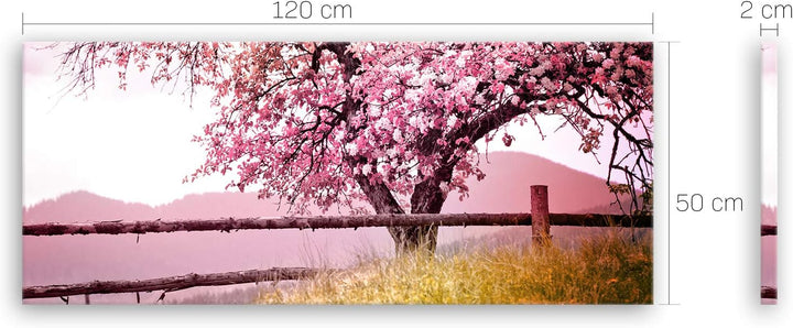 ge Bildet Bild auf Leinwand | Frühlingsbaum - Natur Baum Rosa Pink A in 120x50 cm als Panorama Wandb