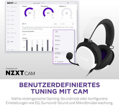 NZXT Kabelgebundenes PC-Gaming Relay-Headset – AP-WCB40-W2 - Hi-Res-Audio-zertifiziert – DTS Headpho