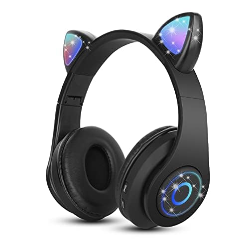 Sendowtek Kinder Kopfhörer, Bluetooth Kinderkopfhörer Over Ear Niedlich Katze mit Ohr Blinkendes Lic