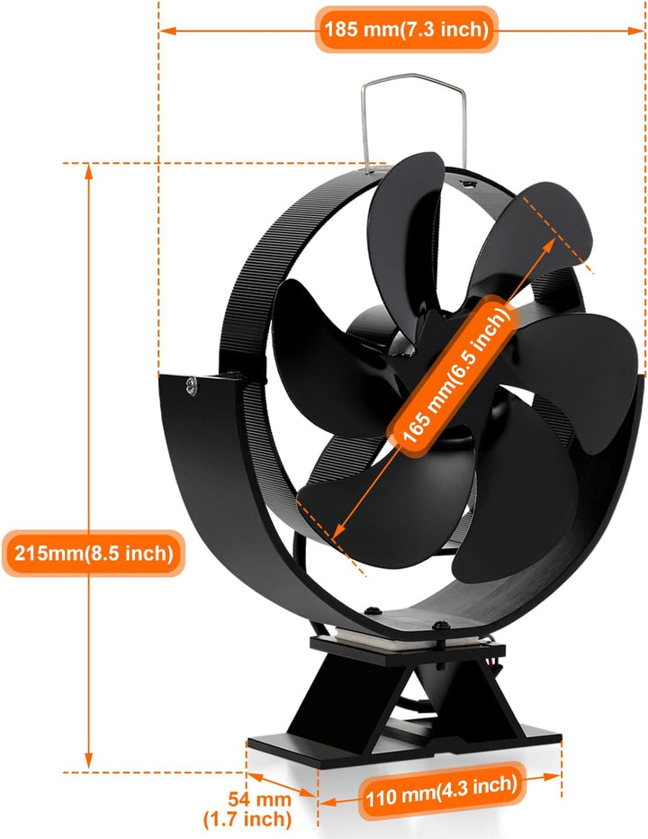 Jopassy Ofenventilator ohne strom mit 6 Blättern, Kaminventilator, Ventilator für Kaminofen, Kaminve