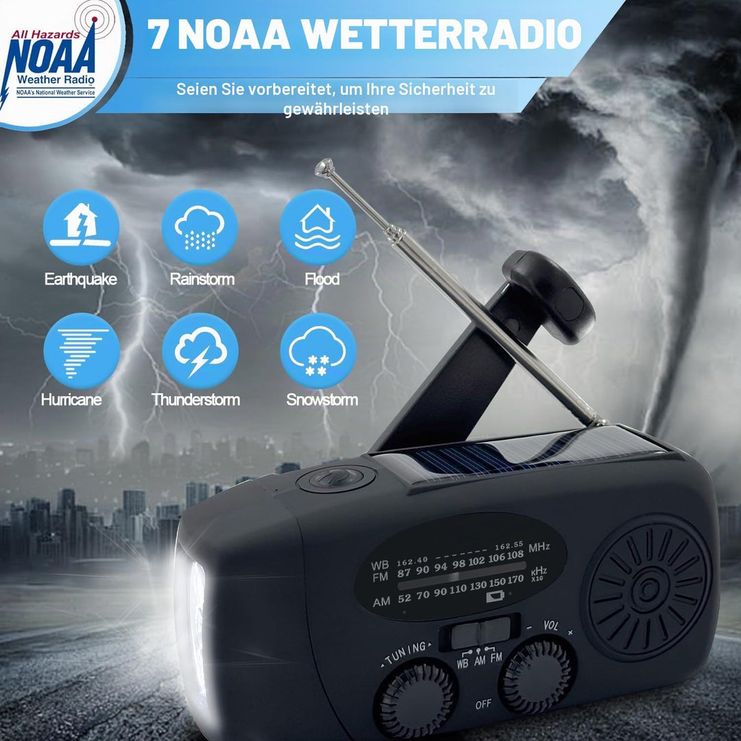 2000 mAh Notfall-Solar-Handkurbel-Radio, 3-Wege-betriebenes tragbares Wetterradio AM/FM/NOAA mit USB