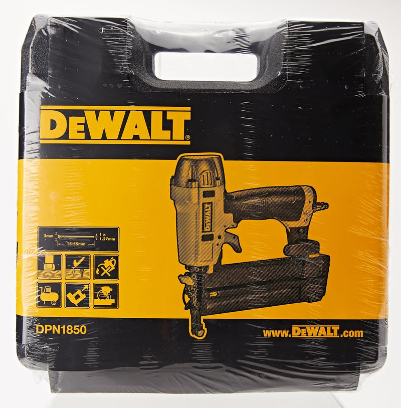 Dewalt DPN1850-XJ DPN1850 Druckluft Nagler ölfrei wartungsfrei 18G 15-50mm mit Koffer, Yellow, m