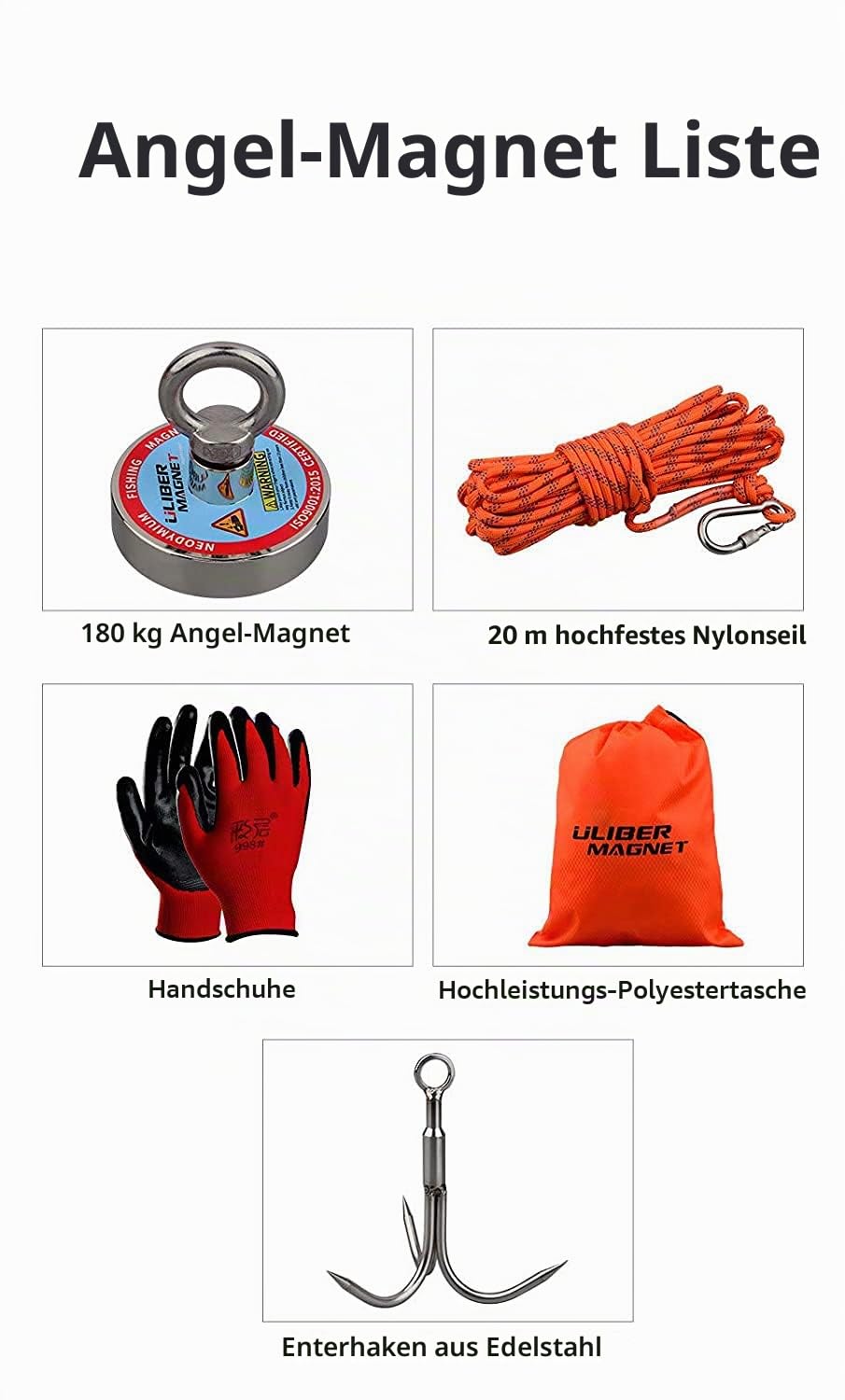 ULIBERMAGNET Magnet mit Neodym Magnet N52 180kg Zugkraft mit 20m Seil zum Angeln und Magnetisches Au