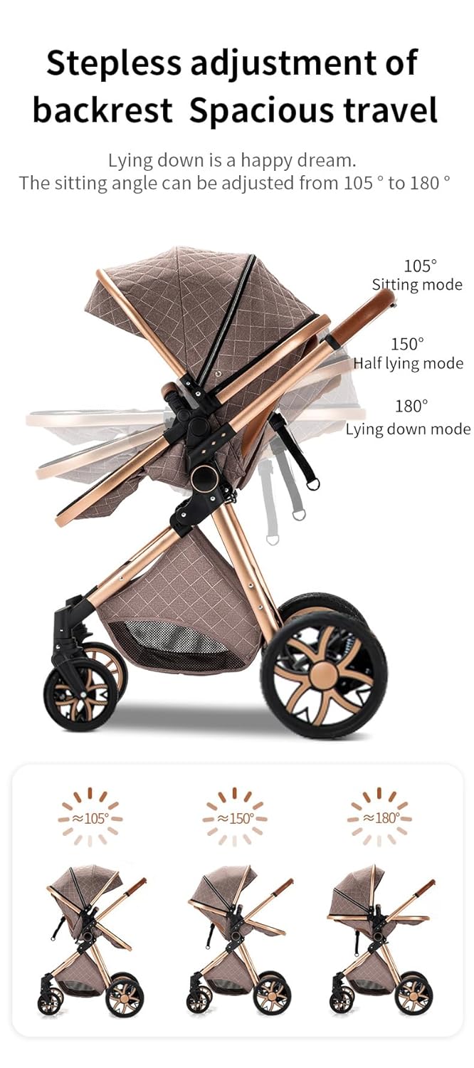 YAZOCO kinderwagen 3 in 1 Buggy Babybett Komplett Set Einem Klick Zusammenklappbarer Kinderwagen, Ko
