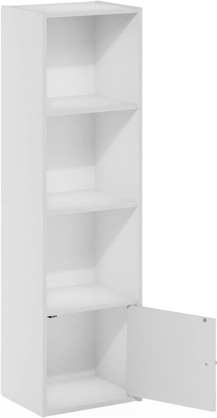 Furinno Luder Bücherregal mit 4 Ablagen und 1 Tür, weiss, 4-Tier Weiss 4-Tier with 1 Door, Weiss 4-T