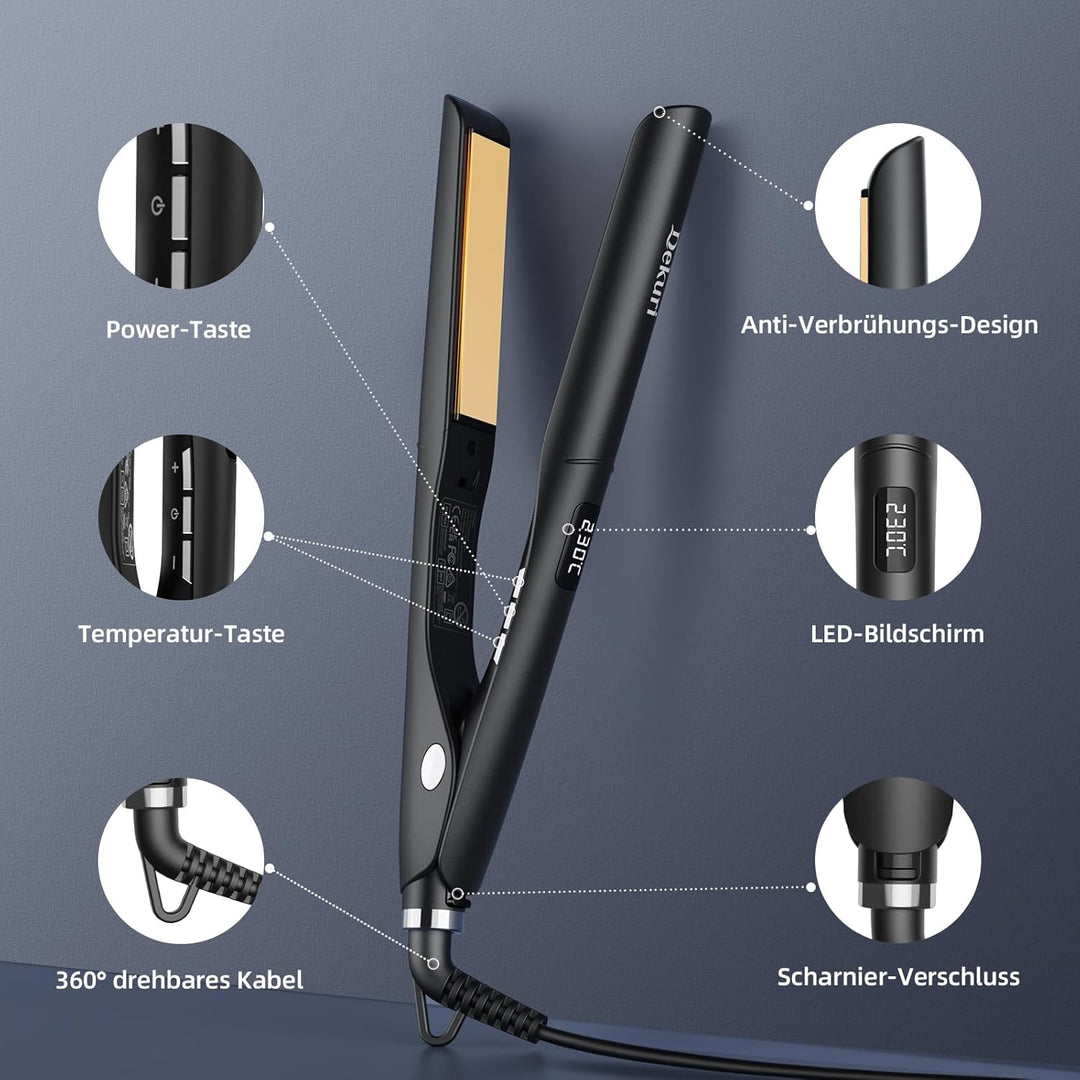 Dekuri 2 in 1 Glätteisen Locken und Glätten, Glatte Titanplatte Haarglätter, 30s Schnellaufheizung,
