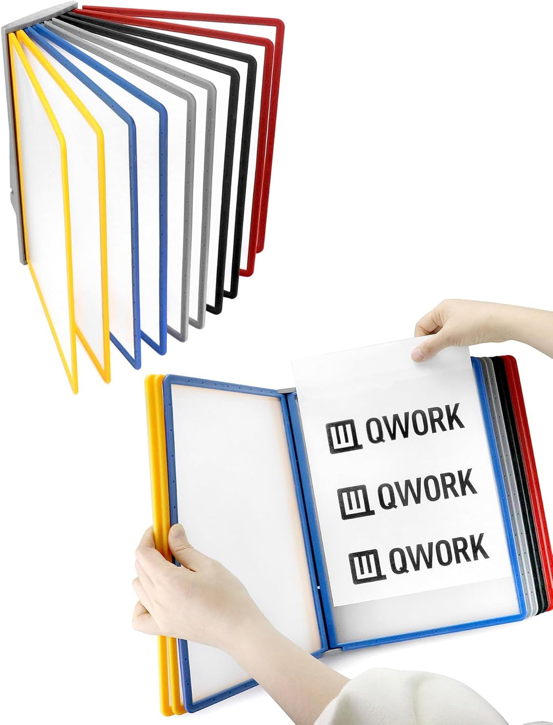 QWORK® 2 Stk. Wand Sichttafelsystem - 10X Sichttafeln A4 - Mehrfarbig Dokumentenhalter für Messehall