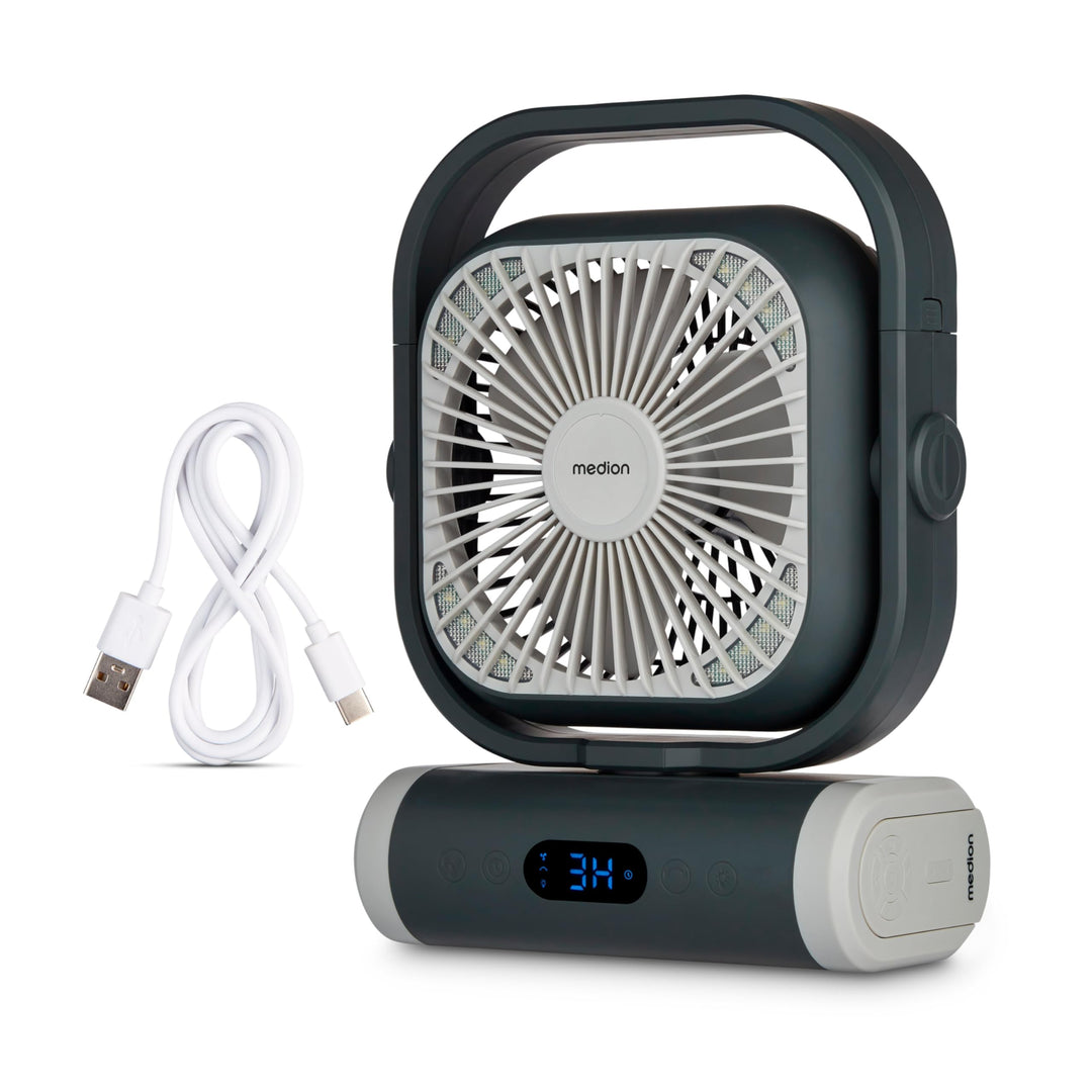 MEDION Ventilator E10 TF (Akku, Mini Ventilator, USB Ventilator klein mit Licht, Fernbedienung, 5 St