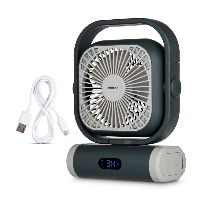 MEDION Ventilator E10 TF (Akku, Mini Ventilator, USB Ventilator klein mit Licht, Fernbedienung, 5 St