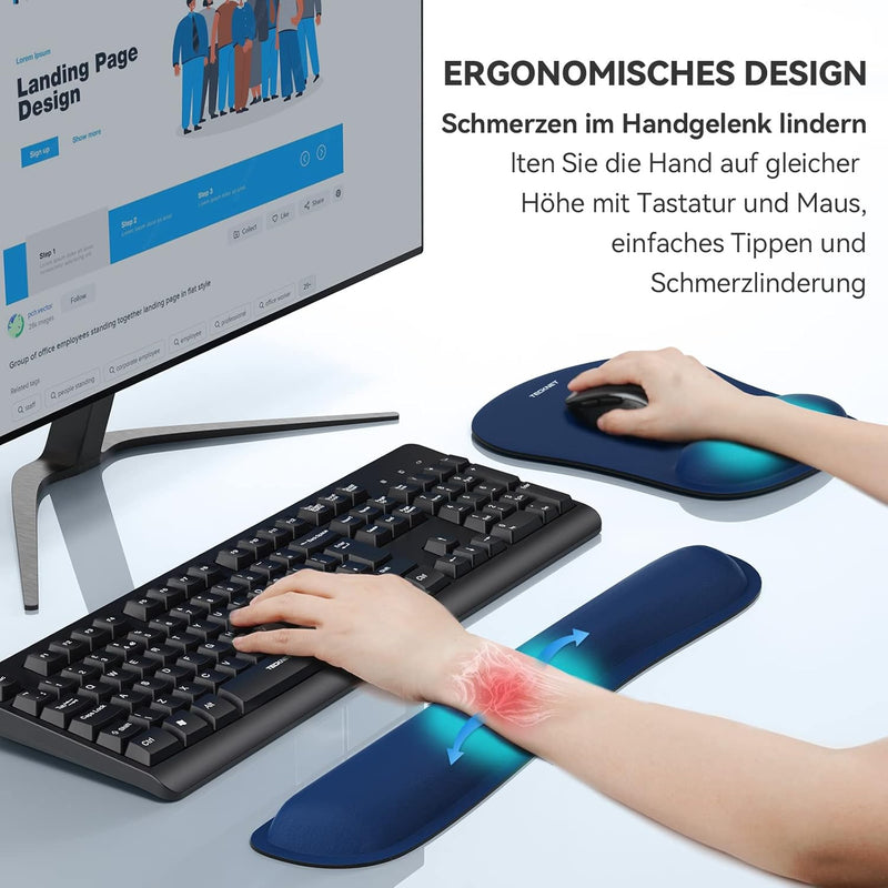 TECKNET Mauspad mit Handauflage, Gelkissen Mousepad und Ergonomische Memory Foam Tastatur Handgelenk