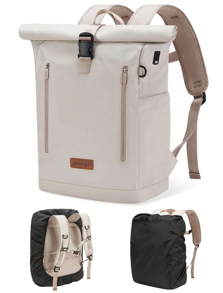 Rucksack Damen & Herren, 24-30L Rolltop Rucksack Laptoprucksack mit 17 Zoll Laptopfach & USB Anschlu