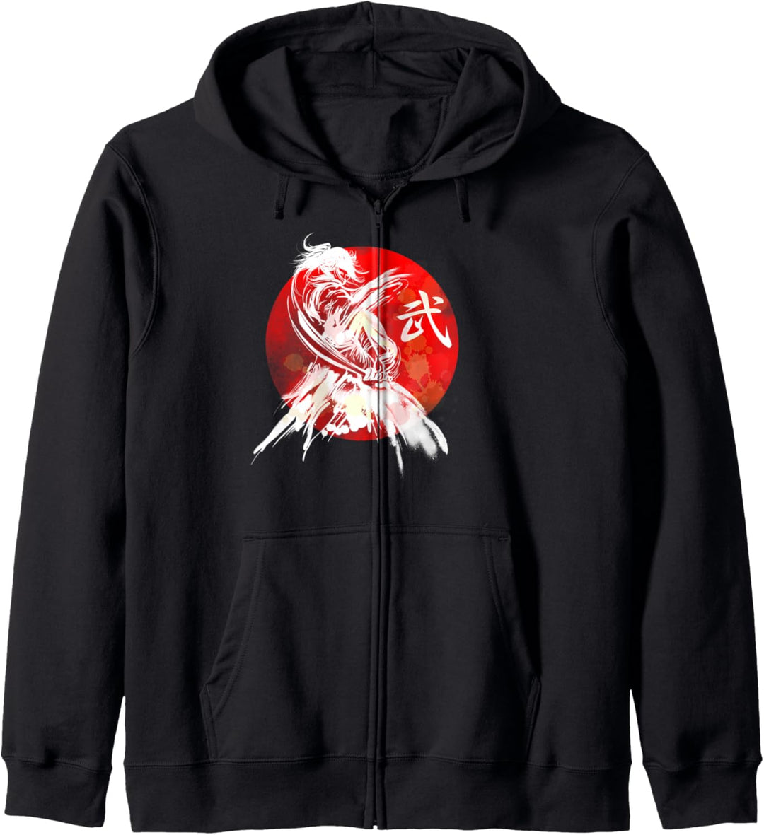Samurai Japanische Kriegerin Retro Japan Kalligraphie Kunst Kapuzenjacke