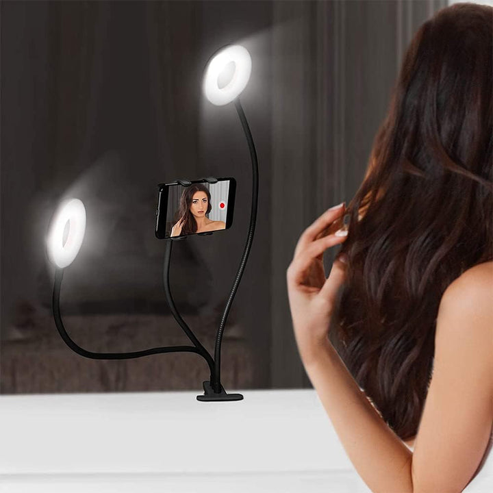 Selfie Ringlicht, LED Fülllicht Dual Lampenkopf mit Handy Clip 9cm 3 Farb Fernbedienungs Ringlicht k