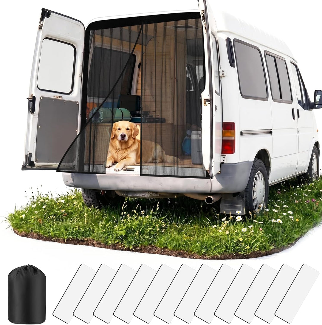 Moskitonetz Magnetisch für Auto Schiebetür (Schwarz, 155x150cm) | Magnetischer Van Sonnenschutz mit