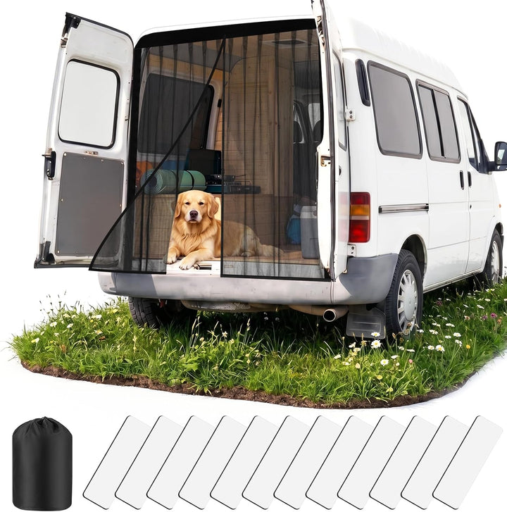 Moskitonetz Magnetisch für Auto Schiebetür (Schwarz, 155x150cm) | Magnetischer Van Sonnenschutz mit