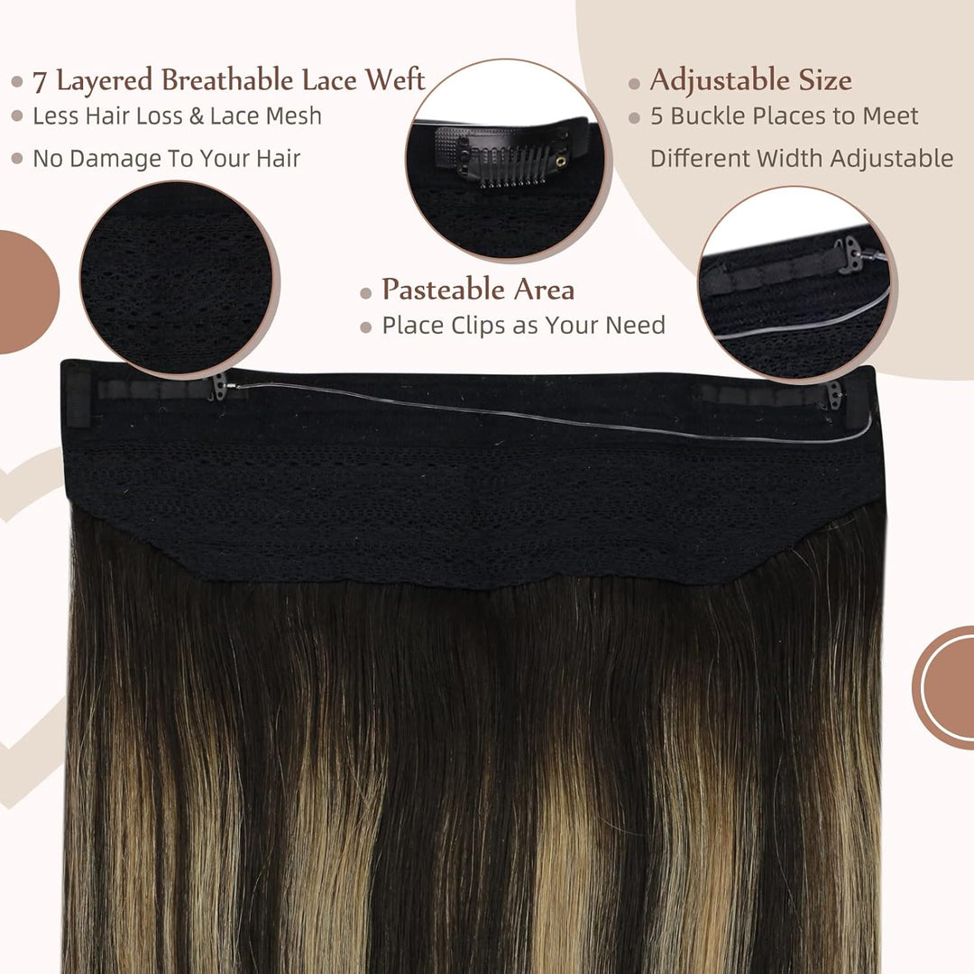 Fshine Draht Extensions Echthaar Natürlich Schwarz Gemischt Karamellblond 30 cm 70 g Secret Extensio