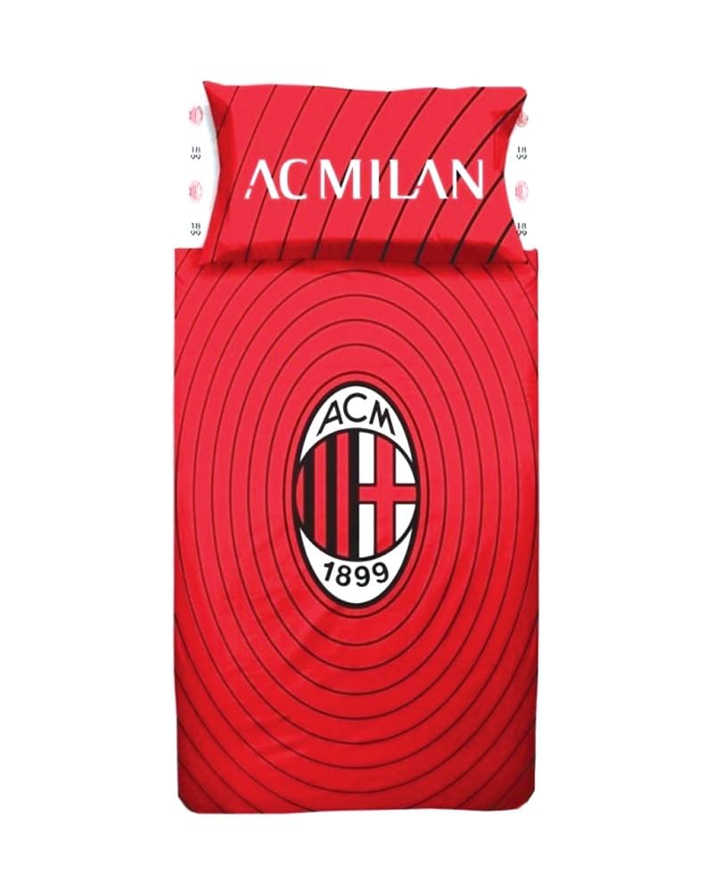 AC Milan Bettwäsche für Einzelbett, 100% Baumwolle, Rot und Schwarz