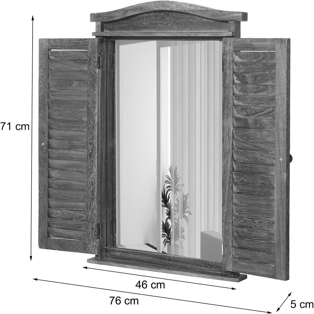 Mendler Wandspiegel Badspiegel Badezimmer Spiegelfenster mit Fensterläden, 71x46x5cm - Shabby grau,
