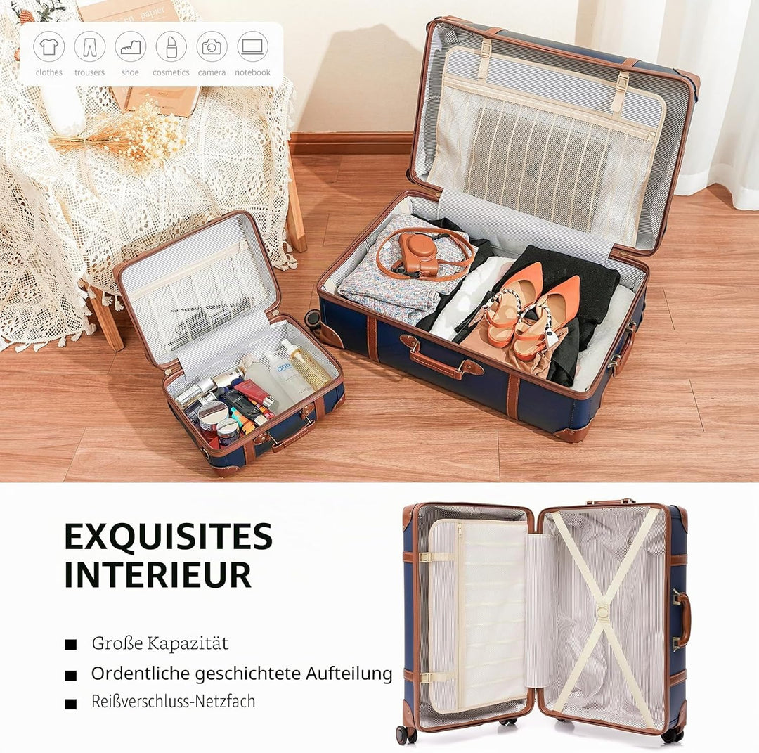 Urecity Vintage Reisekoffer Set 2 Teilig Leicht Retro Lederkoffer Hartschale Trolley Handgepäck Sets