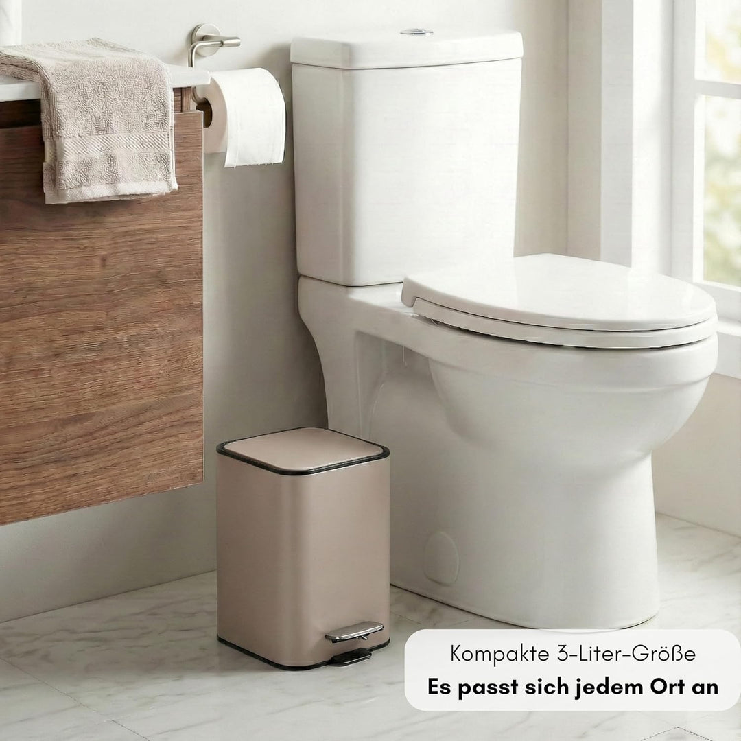 Erreke Badmülleimer mit Pedal 3L, Kosmetikeimer 3L aus Edelstahl mit Soft-Close Deckel, Herausnehmba