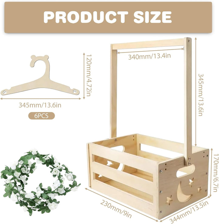 Holz Babyparty Kiste Kleiderbügel Praktische Baby mit Griff, Kinder Kleiderbügel und Girlande -Aufbe