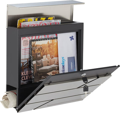 Relaxdays Briefkasten mit Zeitungsfach, eckiger Postkasten, HBT 37 x 37 x 11 cm, Edelstahl & Stahl,