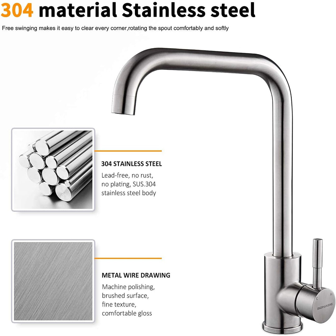 BONADE Armatur 360° Drehbare aus Edelstahl, Einhebel Spültischarmatur Mischbatterie, Hochdruck Wasse
