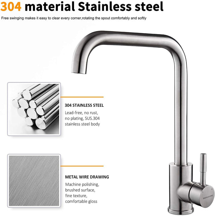 BONADE Armatur 360° Drehbare aus Edelstahl, Einhebel Spültischarmatur Mischbatterie, Hochdruck Wasse