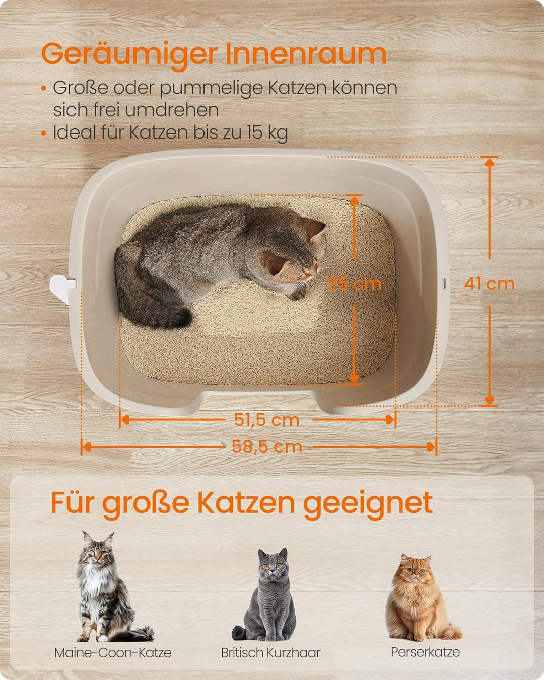 Feandrea Katzenklo, extragrosse Katzentoilette, mit hohen Seitenwänden, Katzenstreumatte, Aufbewahru