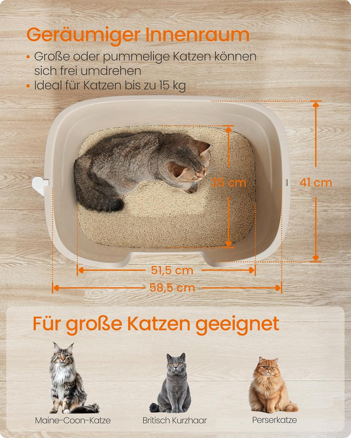 Feandrea Katzenklo, extragrosse Katzentoilette, mit hohen Seitenwänden, Katzenstreumatte, Aufbewahru