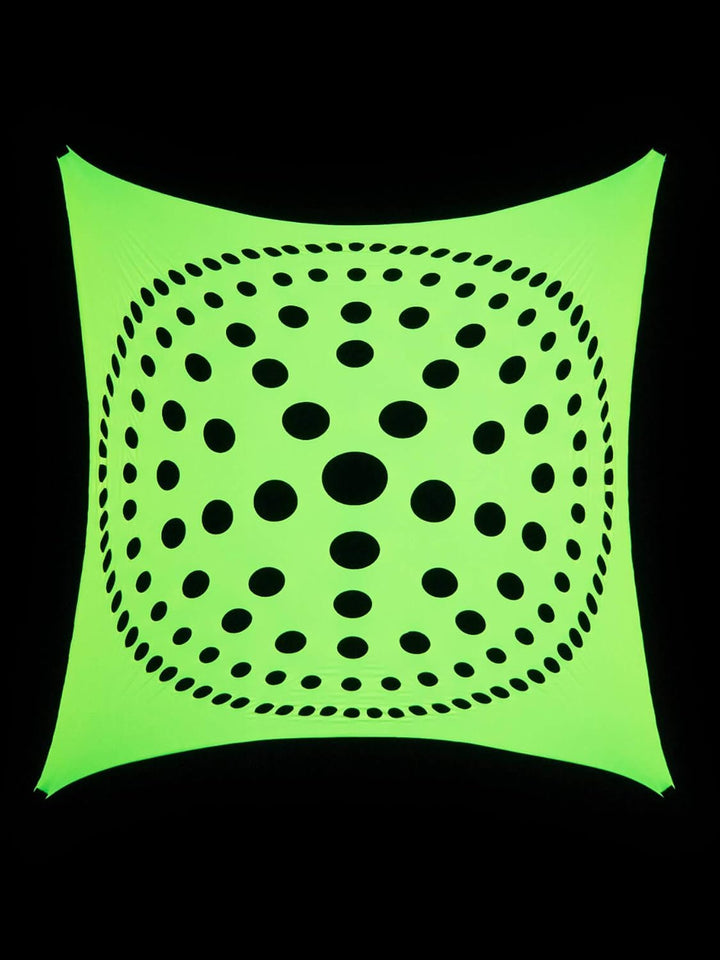 PSYWORK Schwarzlicht Segel Spandex | Mandala Dots | Vanille | 3 x 3m | UV-aktiv | Leuchtend | Wandtu