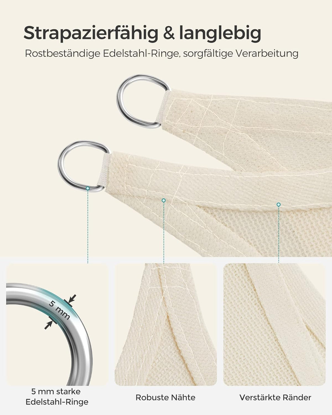 SONGMICS Sonnensegel 2 x 3 m, Sonnenschutz aus HDPE-Gewebe, luftdurchlässig, wasserdurchlässig, für