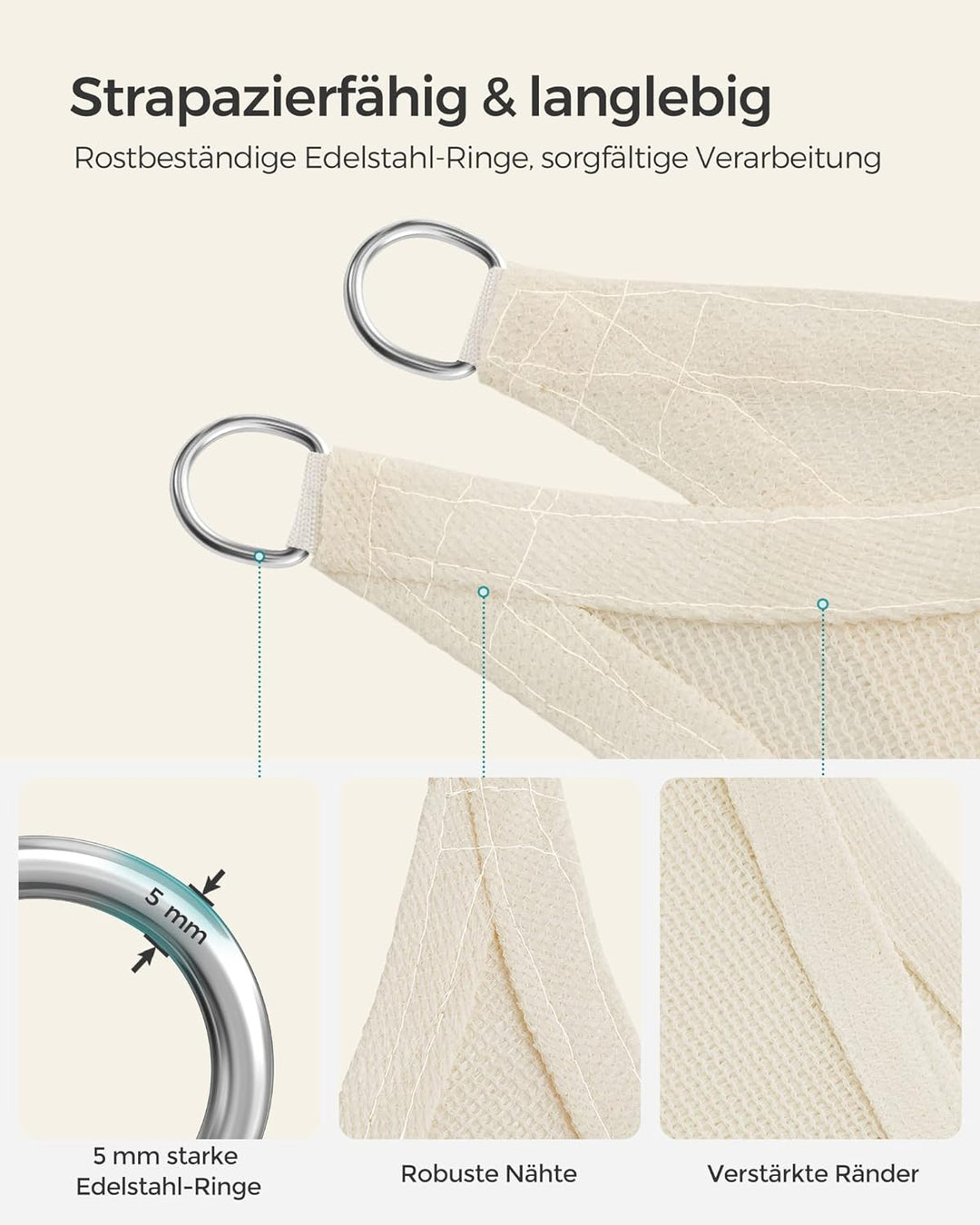SONGMICS Sonnensegel 2 x 2 m, Sonnenschutz aus HDPE-Gewebe, luftdurchlässig, wasserdurchlässig, für
