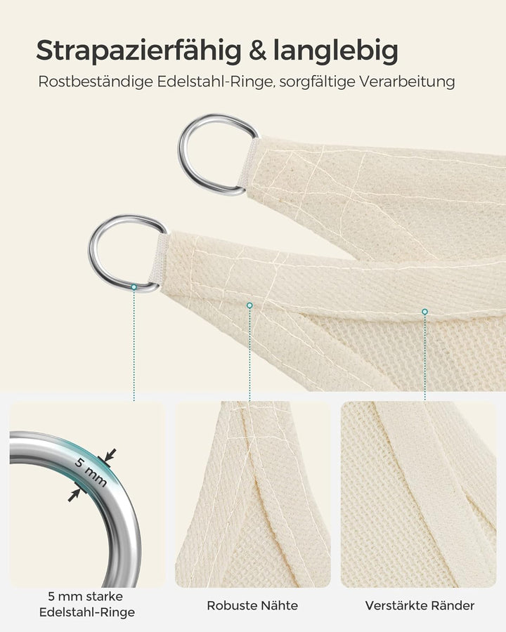SONGMICS Sonnensegel 2 x 2 m, Sonnenschutz aus HDPE-Gewebe, luftdurchlässig, wasserdurchlässig, für