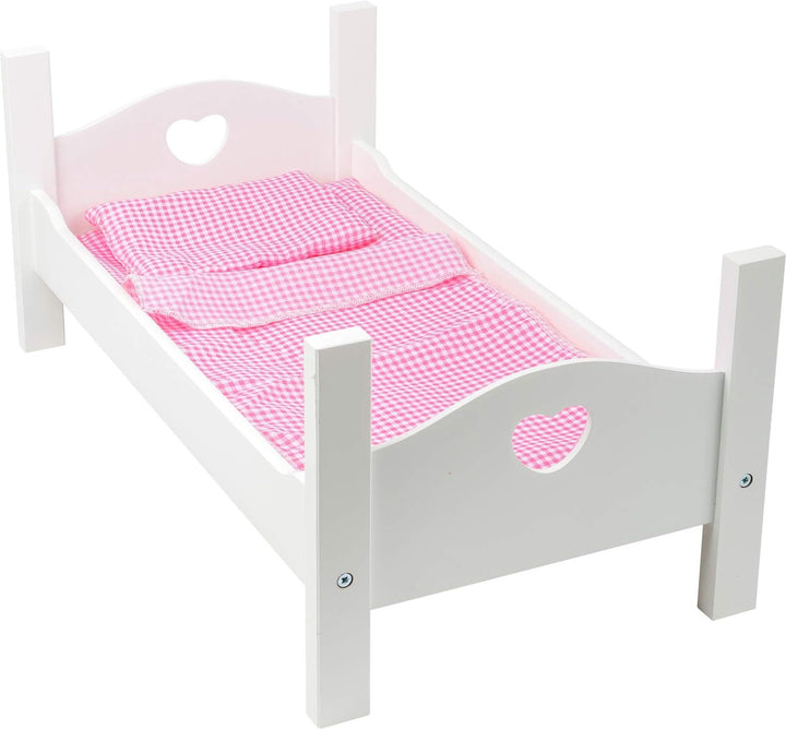 Small Foot Puppenbett Holz, inkl. niedlicher Wäsche, Rollenspiel für Kinder ab 3 Jahren, 11212, Weis