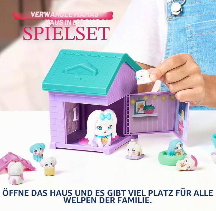 Little Live Pets Mama Surprise Families – Mamas Hütte-Packung, Bulldogge & Spaniel, 2 Hütten & Welpe