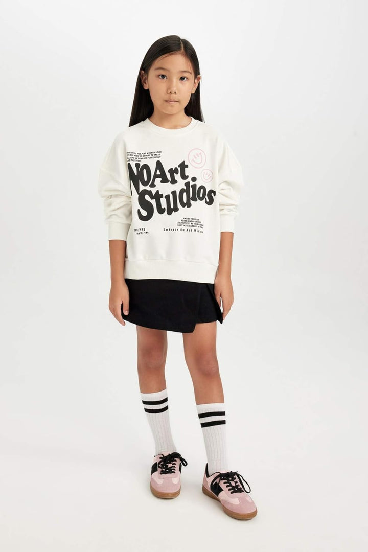 DeFacto Girl Regular Fit Langarm Gestricktes Kapuzen-Sweatshirt für Mädchen 11-12 Jahre Ecru, 11-12
