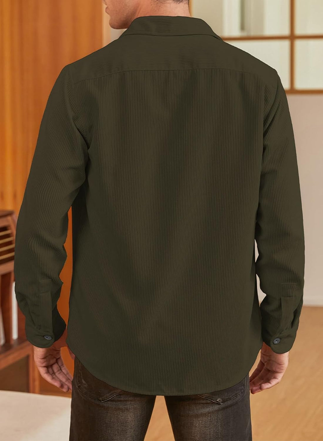 Herren Hemd Cord Langarm Freizeithemd Männer Jacke Regular Fit Button Up Hemdjacke Mit Klappentasche