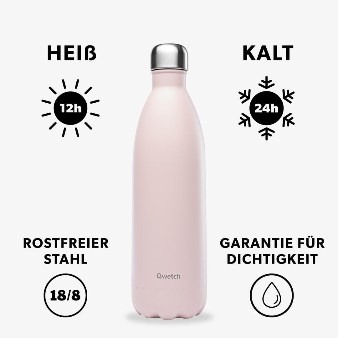 QWETCH - Isothermische Originals Flasche - Pastel Rosa 1L - Nomadische Edelstahlflasche - 24h Kalt u