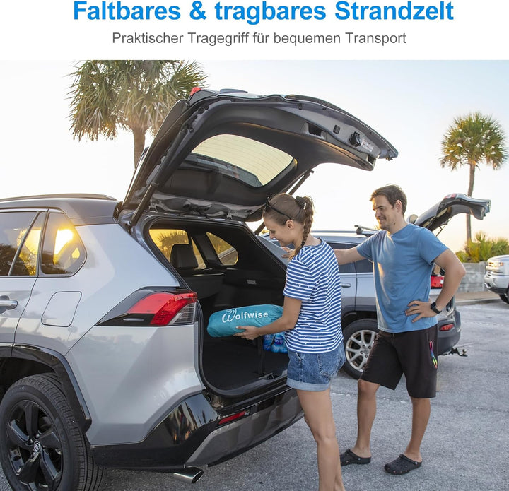 Wolfwise Strandmuschel mit UV-Schutz 50+, 2-3 Personen Strandzelt, Sonnenschutz und Windschutz mit e