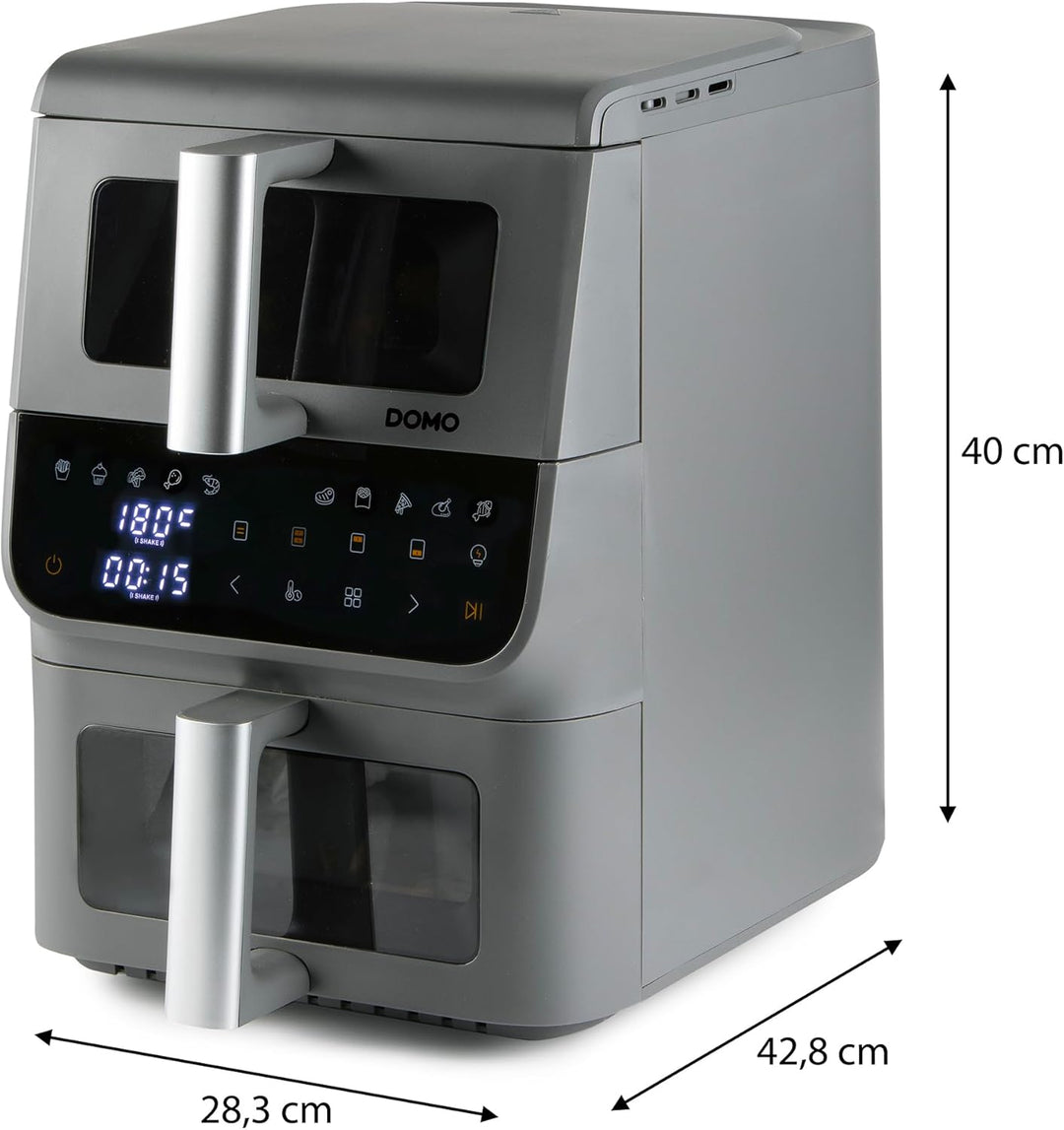 DOMO DO550FR Heissluftfritteuse 2 Kammern Vertikal - 10L - Innovative Mehrfach-Luftgeschwindigkeit -