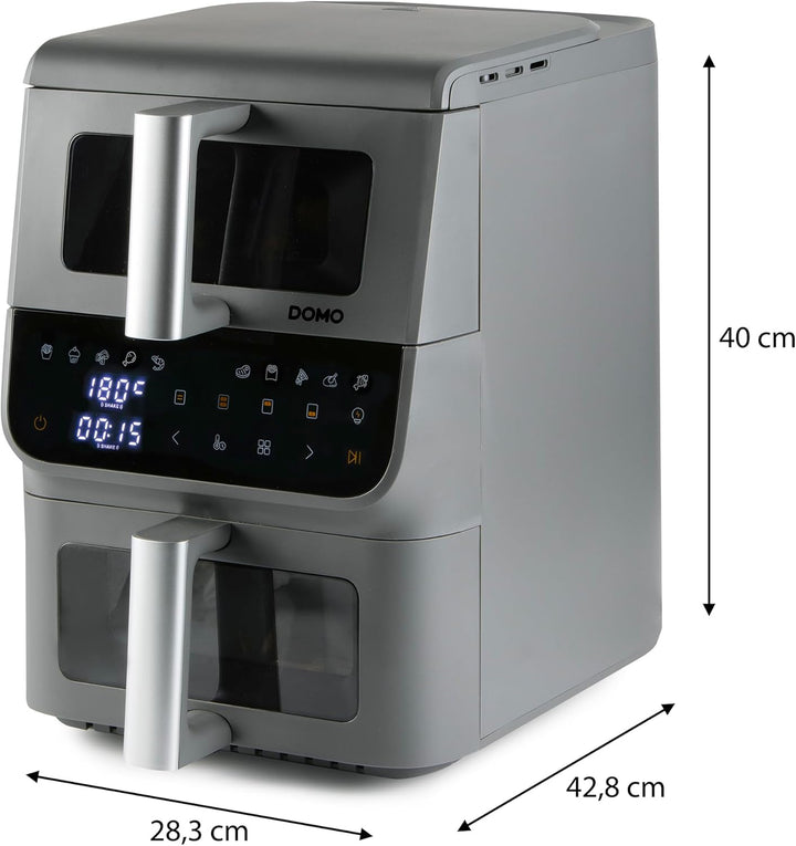 DOMO DO550FR Heissluftfritteuse 2 Kammern Vertikal - 10L - Innovative Mehrfach-Luftgeschwindigkeit -