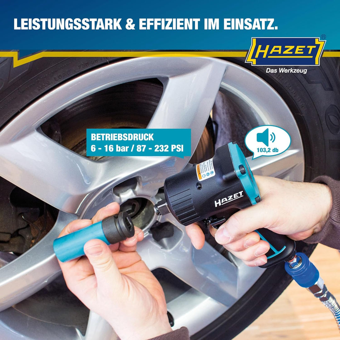HAZET Druckluft-Schlagschrauber 9012M-1 | extra kurz - nur 80 mm, Max. Lösemoment: 1200 Nm, Vierkant