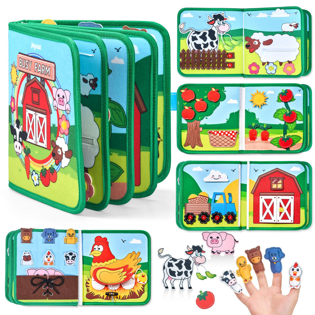 JoyCat Busy Board Montessori Spielzeug ab 1 Jahr, Bauernhof Quiet Book Busy Book für Autofahrten, Re