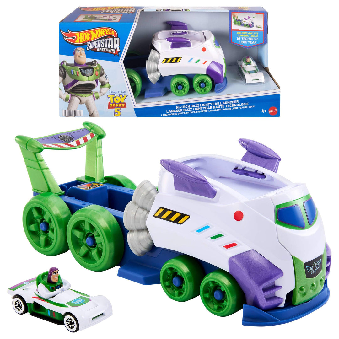 Hot Wheels Spielzeugauto, Disney Pixar Hi-Tech Buzz Lightyear Starter und Transporter mit Die-Cast S