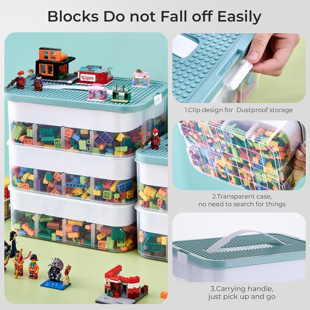Kinder Aufbewahrungsbox mit Deckel für Lego Bausteine, 3 Stufen Aufbewahrungsboxen für Lego, Stapelb
