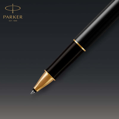 Parker Sonnet Tintenroller | Schwarze Lackierung mit Goldzierteilen | feine Spitze | Schwarze Tinte