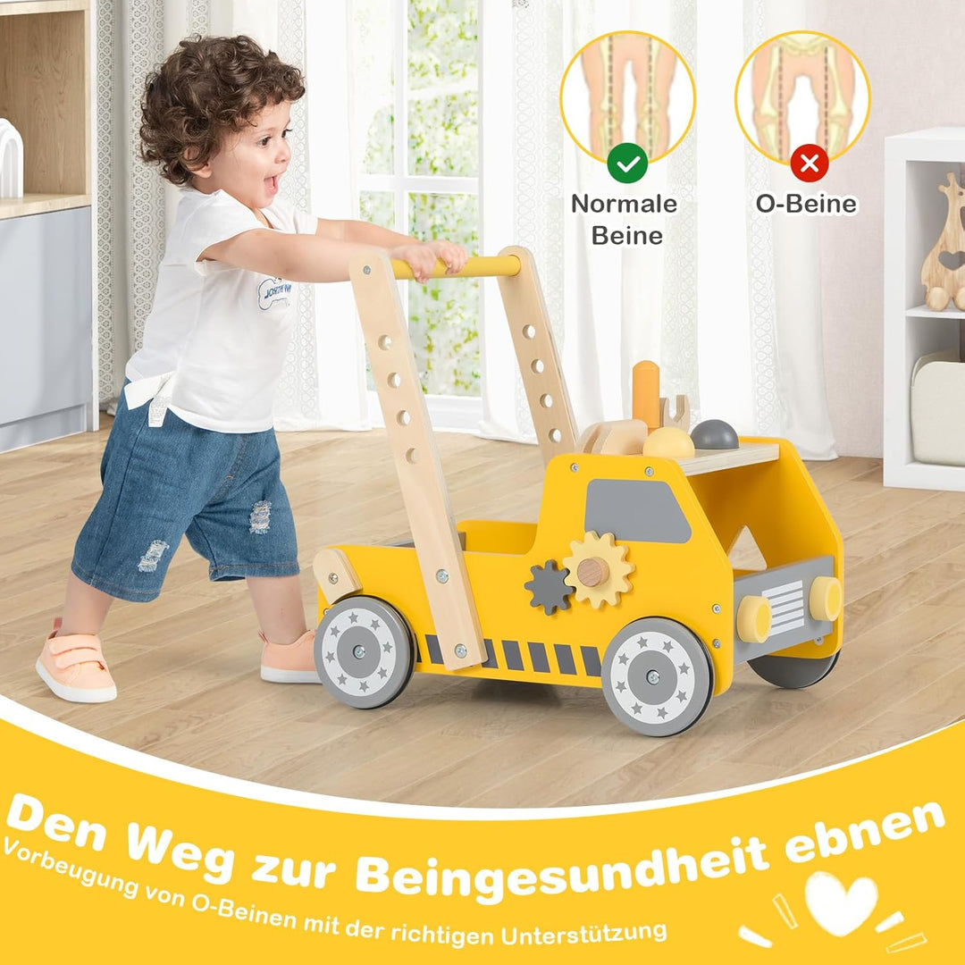 DREAMADE 2 in 1 Lauflernwagen aus Holz, mini-Werkzeugbank mit Rädern, Lauflernhilfe für Mädchen und