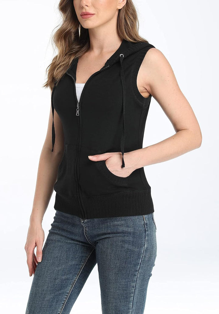 MISS MOLY Damen Ärmellos Kapuzenpullover Sweatjacke Hoodie Sweatshirt Weste mit Reissverschluss XL-X