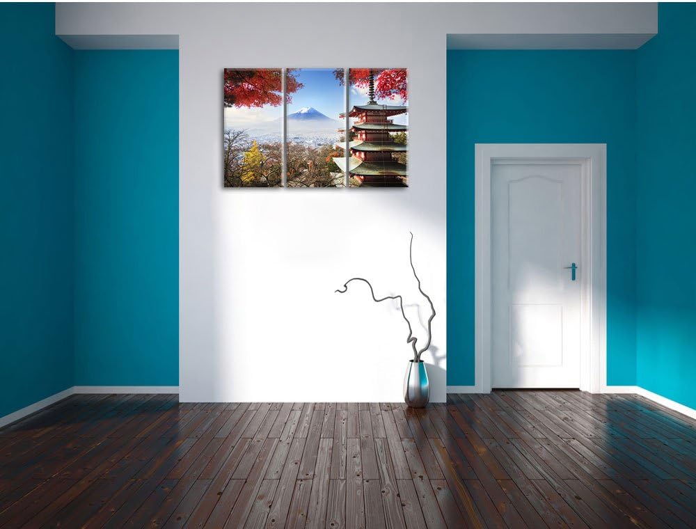Pixxprint Japanischer Tempel im Herbst als Leinwandbild | Grösse: 3 Teilig (120x80) | Wandbild| Kuns